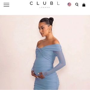 Club L London Neva Powder Blue Bardot Twist Maternity Dress  US size 4